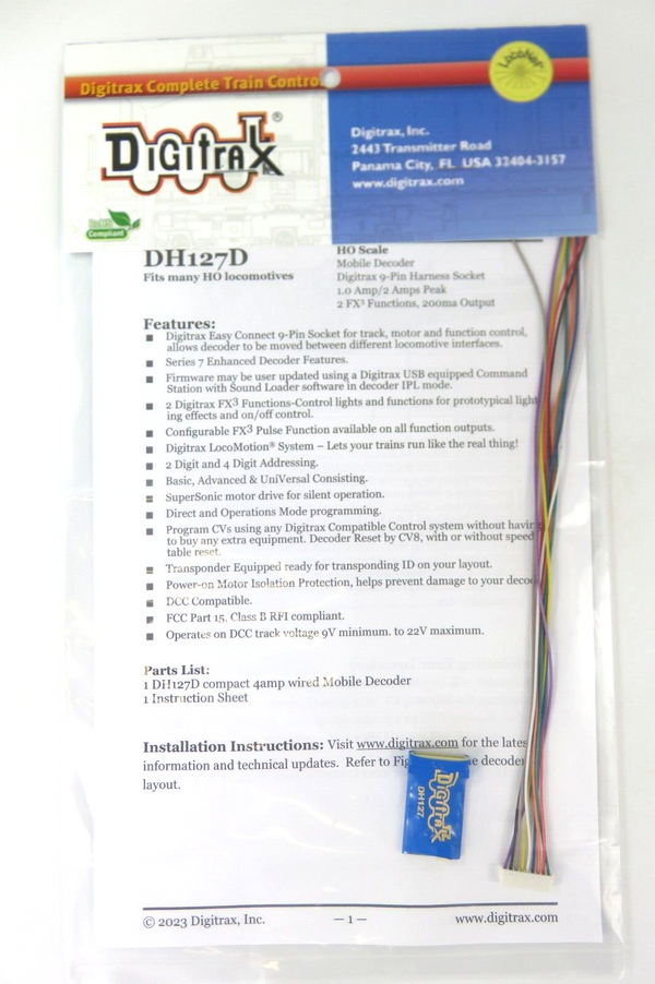Digitrax DH127D HO Scale Economy Wired Mobile DCC Decoder
