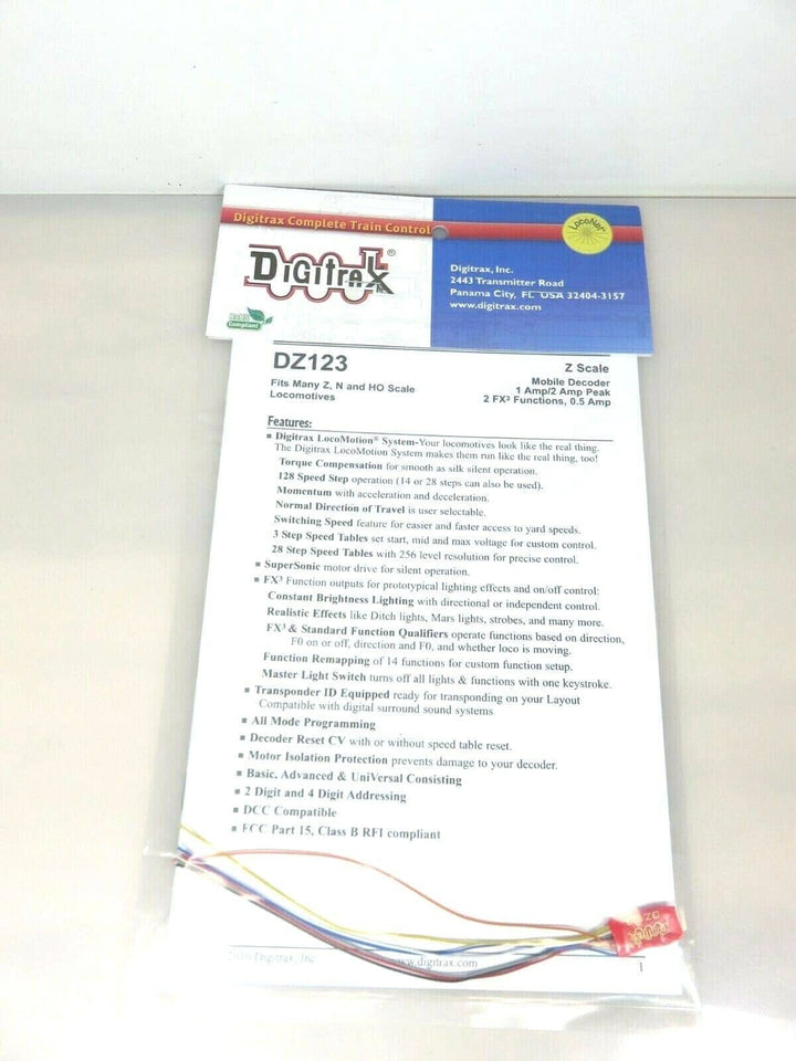 Digitrax DZ123 Mobile Decoder Z/N/HO Scale 1 Amp/ 2 Amp Peak NIB image 2